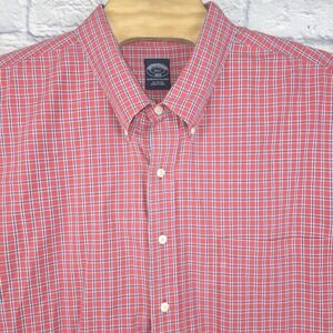 Brooks Brothers 1818 Men Red Plaid Short Sleeve Button Down Shirt Size 4XLT TALL